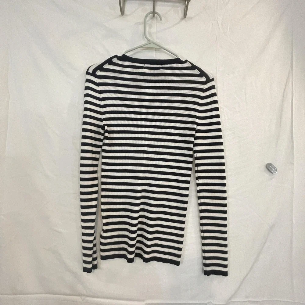 Michael Michael Kors‎ Sweater Womens Medium Black White Ribbed Striped Crewneck